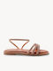 Bronzefarbene Made In Greece Flache Sandalen für Damen mit Dreifachriemen und Strass