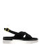 Schwarze Leder Crossover Flatforms Damen Sandalen