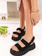 Черни Дамски Кожени Flatforms С Велкро
