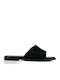 Black Leather Wide Slip-On Sandals With Single Strap