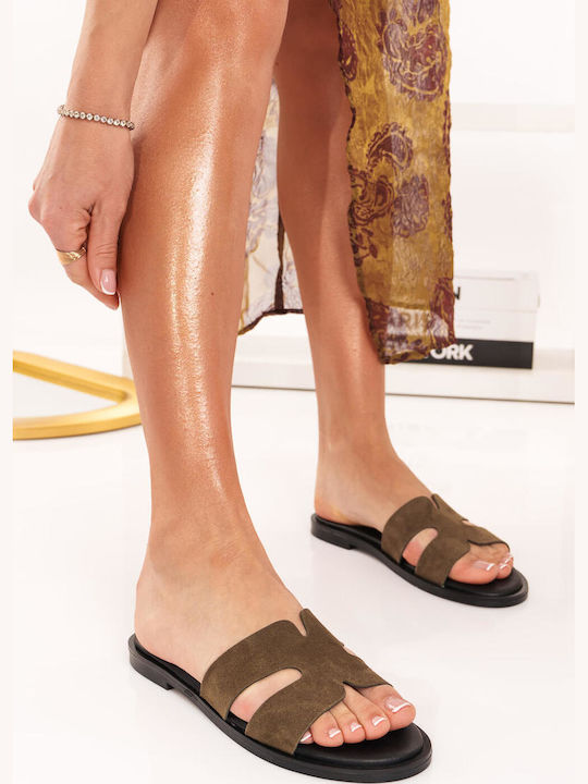 Papuci Flatform Din Piele Verde H Cut