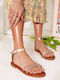 Bronze Leather Sandals Rhinestones Ankle Strap