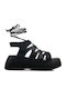 Μαύρα Lace Up Flatforms Δέσιμο Αστραγάλου