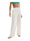 Damen Leinen Hose in Lockere Passform Cream
