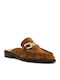 Suede Mules με Τακούνι σε Καφέ Χρώμα