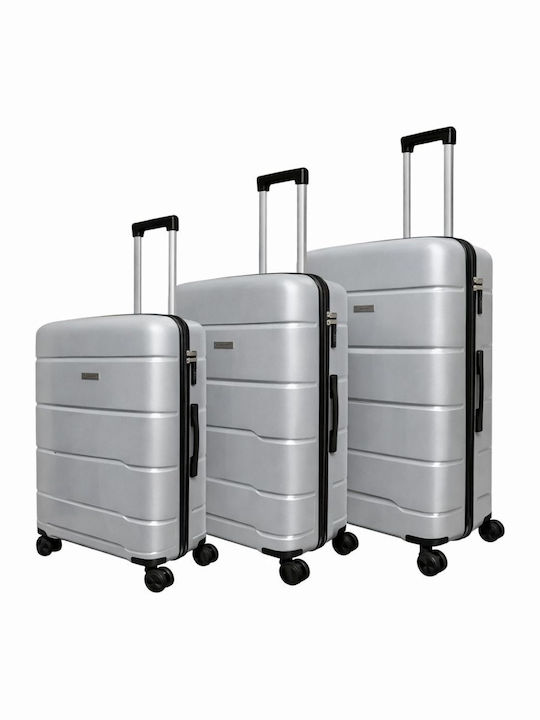 Hard Silver Travel Suitcases Set of 3 with 4 Wheels