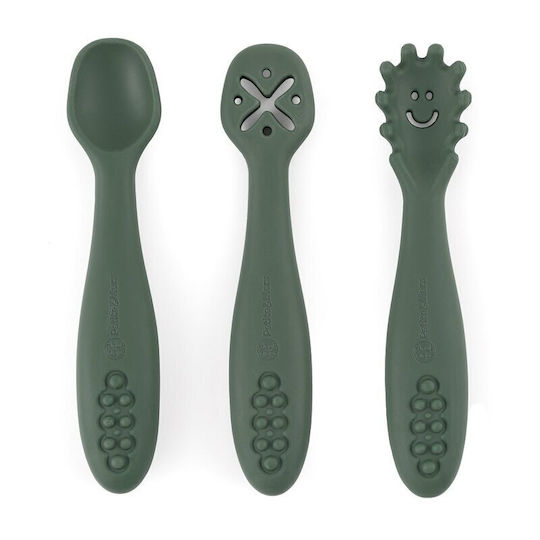 Petite & Mars Set pentru bebeluși cu Linguri din Silicon pentru 6+ luni Verzi 3buc