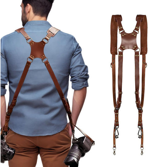 X-design Curea de Transport Două Camere Herchr Vintage din Piele Curea de Umăr Reglabilă Universală Multi-viteză Dslr Slr Femei Bărbați Maro