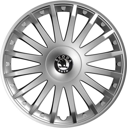 Car Wheel Hubcaps Versaco Crystal Silver 13" 3d Metal Logo Skoda 4 Pieces