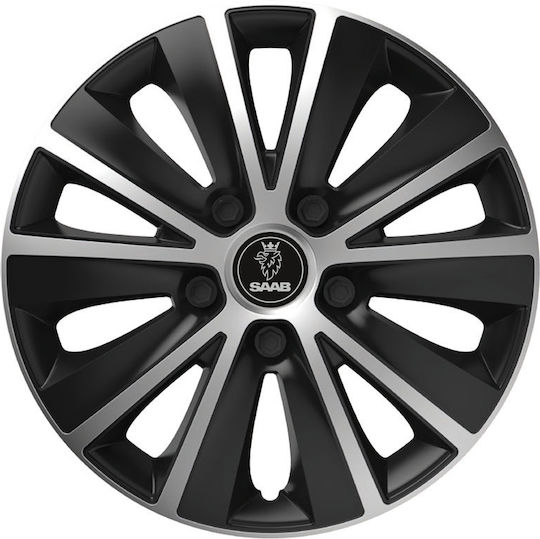 Car Wheel Hubcaps Versaco Rapide Black Chrome Black Bolts 13" 3d Metal Logo Saab 4 Pieces