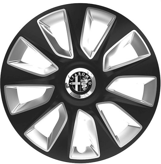 Car Wheel Hubcaps Versaco Stratos Rc Black Chrome 16" 3d Metal Logo Alfa Romeo 4 Pieces