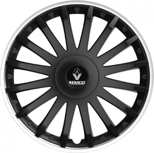 Car Wheel Hubcaps Versaco 15" Crystal So Black Cbx 3d Metal Logo Renault 4 Pieces