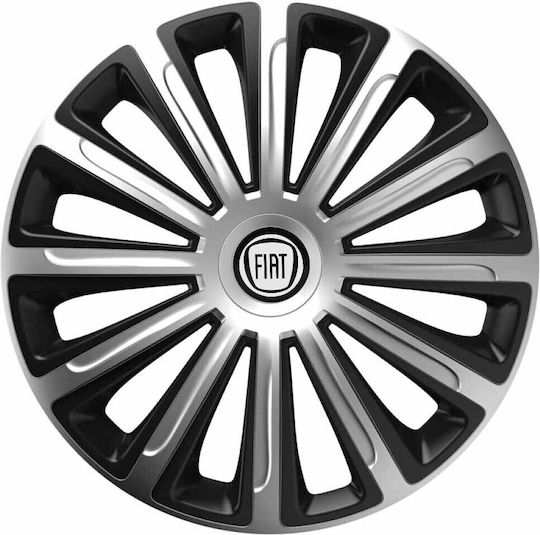 Car Wheel Hubcaps Trend Cbx 15" Silver & Black 3d Metal Logo Fiat 4 Pieces
