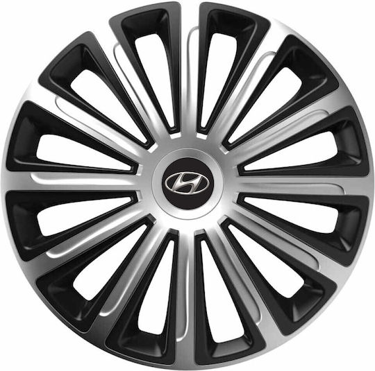 Car Wheel Hubcaps 13" Trend Silver & Black Cbx 3d Metal Logo Hyundai 4 Pieces