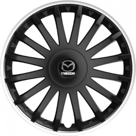 Car Wheel Hubcaps Versaco 15" Crystal So Black Cbx 3d Metal Logo Mazda 4 Pieces