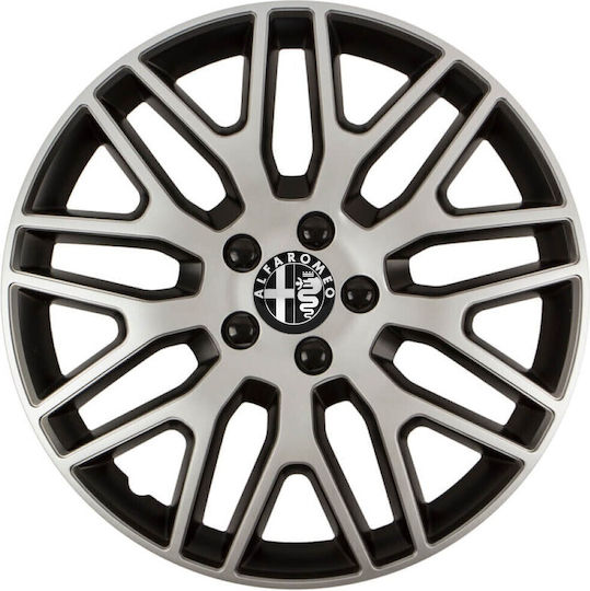 Car Wheel Hubcaps Versaco 13" Dakar Silver Black Black Bolts 3d Metal Logo Alfa Romeo 4 Pieces