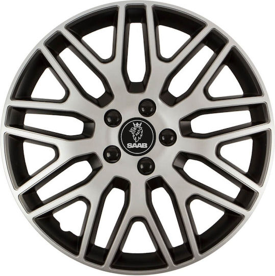 Car Wheel Hubcaps Versaco 13" Dakar Silver Black Black Bolts 3d Metal Logo Saab 4 Pieces