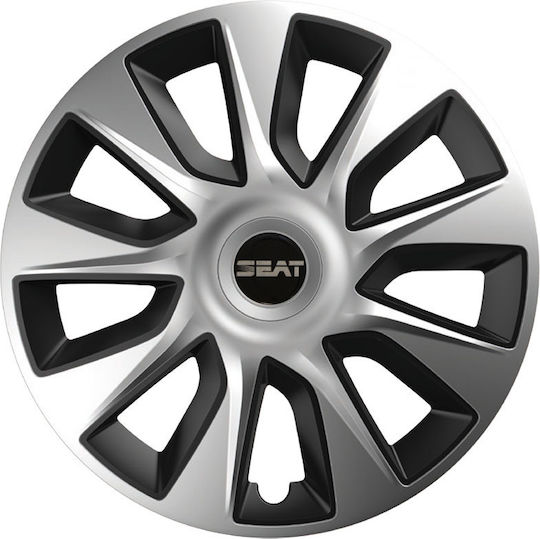 Car Wheel Hubcaps Versaco Stratos Chrome Black 13" 3D Metal Logo Seat 4 Pieces