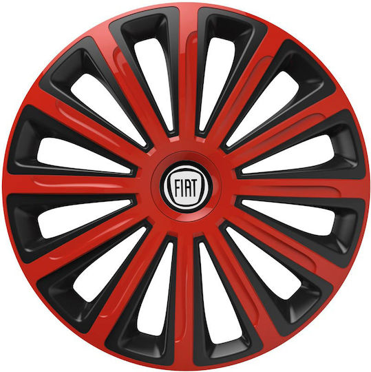 Car Wheel Hubcaps Versaco Trend Black Red 14" 3d Metal Logo Fiat 4 Pieces