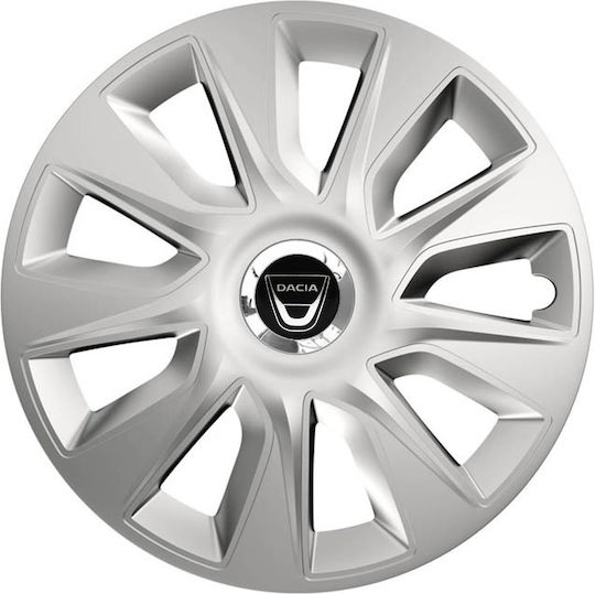 Тасии Трохове Автомобилни Versaco Stratos 13" Сребристи Хромирани Пръстени 3d Метален Емблема Dacia 4 Бройки