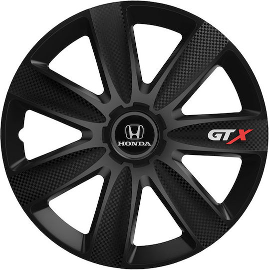 Car Wheel Hubcaps Versaco Gtx Carbon Black 15" 3d Metal Logo Honda 4 Pieces