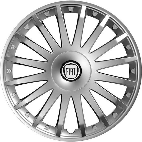 Car Wheel Hubcaps Versaco Luxury Silver 15" 3d Metal Logo Fiat 4 Pieces