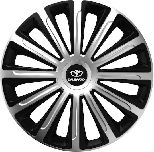 Car Wheel Hubcaps Versaco Trend Black Chrome 13" 3d Metal Logo Daewoo 4 Pieces
