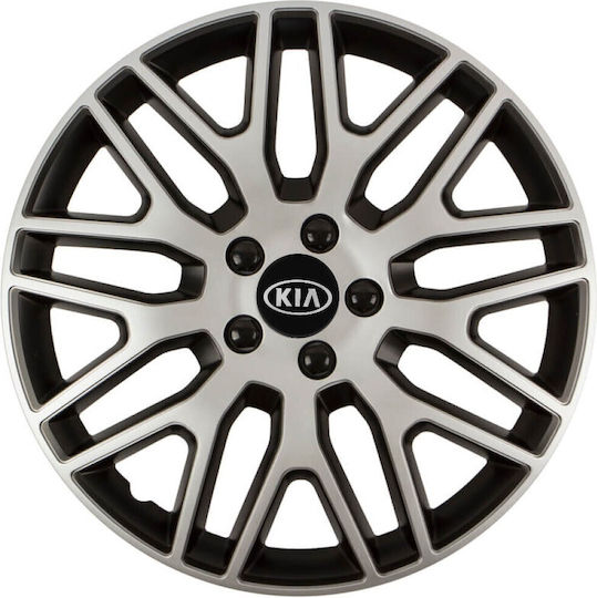 Car Wheel Hubcaps Versaco 13" Dakar Silver Black Black Bolts 3d Metal Logo Kia 4 Pieces