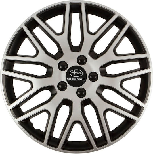 Car Wheel Hubcaps Versaco 13" Dakar Silver Black Black Bolts 3d Metal Logo Subaru 4 Pieces