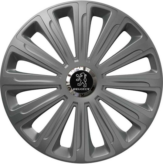 Car Wheel Hubcaps Versaco 14" Trend Rc Graphite Chrome Rings Cbx 3d Metal Logo Peugeot 4 Pieces