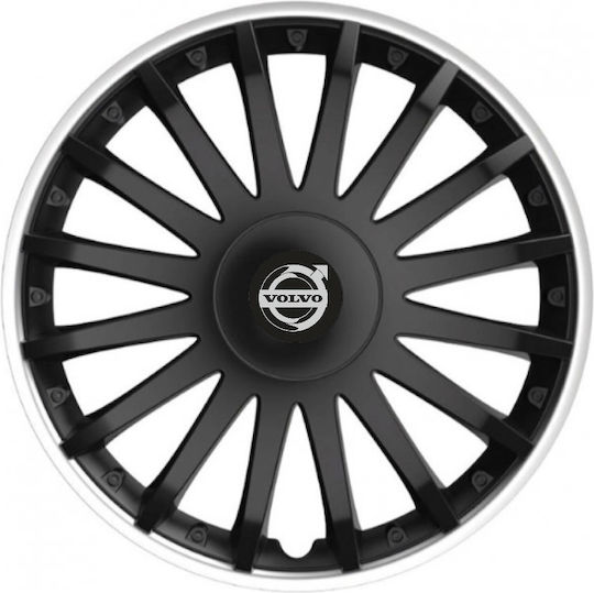 Car Wheel Hubcaps Versaco 13" Crystal So Black Cbx 3d Metal Logo Volvo 4 Pieces