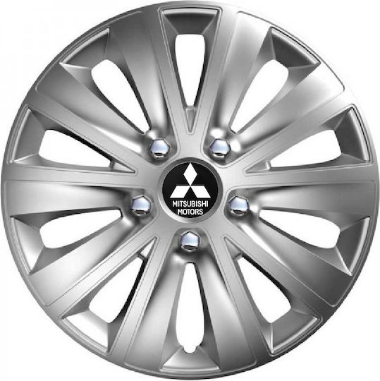 Car Wheel Hubcaps Versaco Rapid Hc Silver 15" 3d Metal Logo Mitsubishi 4 Pieces