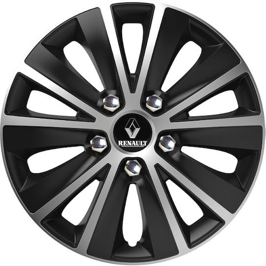 Car Wheel Hubcaps Versaco Paris Black Chrome Silver Bolts 15" 3d Metal Logo Renault 4 Pieces