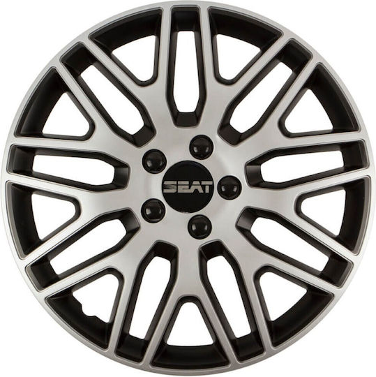 Car Wheel Hubcaps Versaco 15" Dakar Silver Black Black Bolts 3d Metal Logo Seat 4 Pieces