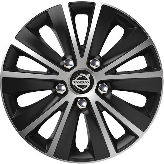 Car Wheel Hubcaps Versaco Rapide Nc Black Chrome Silver Bolts 16" 3d Metal Logo Volvo 4 Pieces