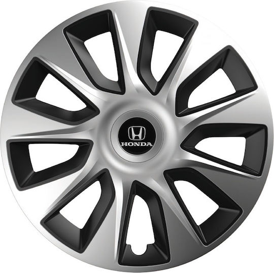 Car Wheel Hubcaps Versaco Stratos Chrome Black 15" 3d Metal Logo Honda 4 Pieces