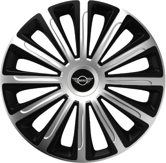 Car Wheel Hubcaps Versaco Trend Black Chrome 13" 3D Metal Logo Mini Cooper 4 Pieces