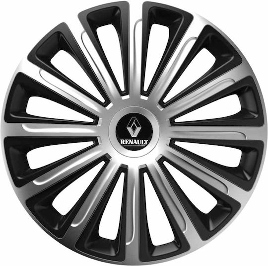 Car Wheel Hubcaps Trend Cbx 15" Silver & Black 3d Metal Logo Renault 4 Pieces