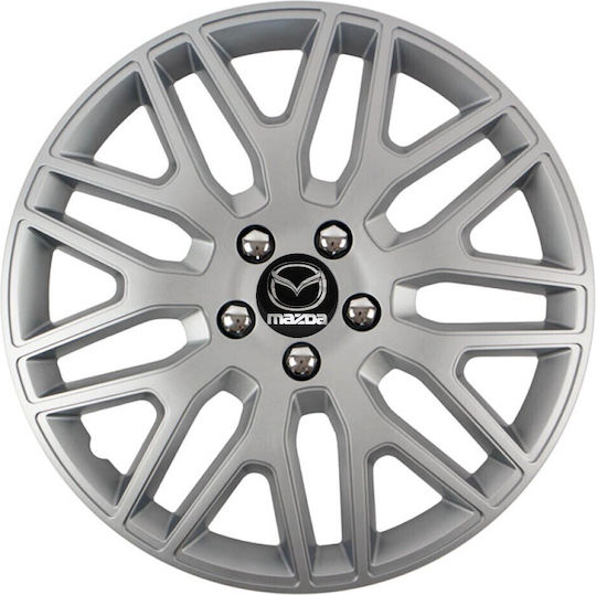 Car Wheel Hubcaps Versaco 14" Dakar Silver Chrome Bolts 3d Metal Logo Mazda 4 Pieces