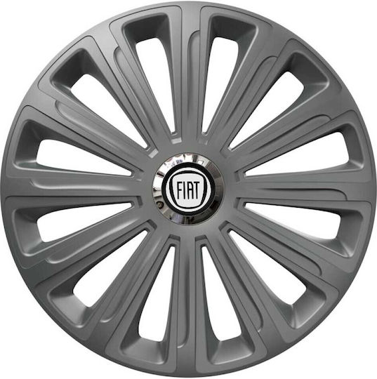 Car Wheel Hubcaps Versaco 14" Trend Rc Graphite Chrome Rings Cbx 3d Metal Logo Fiat 4 Pieces