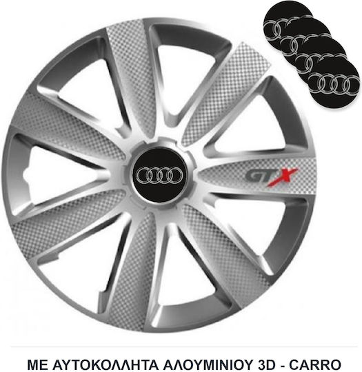 Τάσια Τροχών Αυτοκινήτου Versaco Carbon Gtx 14" Σήμα 3d Μεταλλικό Audi 4 Τεμάχια