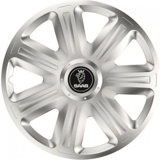 Car Wheel Hubcaps Versaco Comfort 15" Silver 3d Metal Logo Saab 4 Pieces