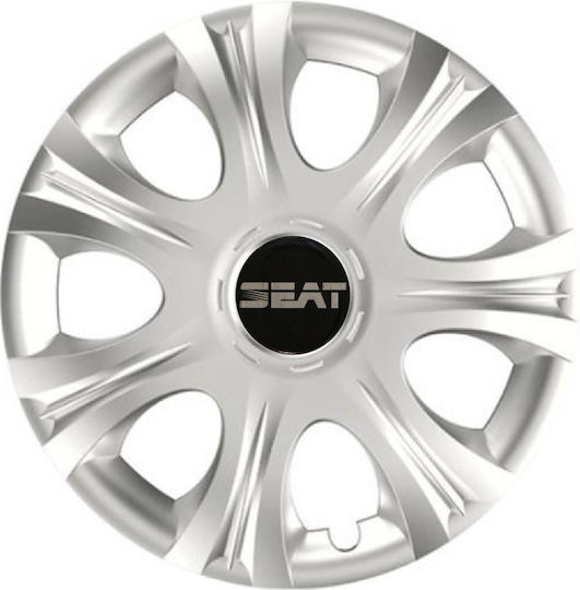Car Wheel Hubcaps Versaco Impulse Silver 14" 3d Metal Logo Seat 4 Pieces