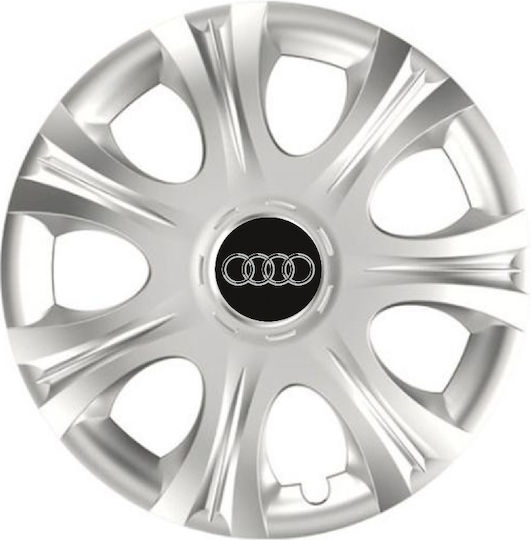 Car Wheel Hubcaps Versaco Impulse Silver 15" 3d Metal Logo Audi 4 Pieces