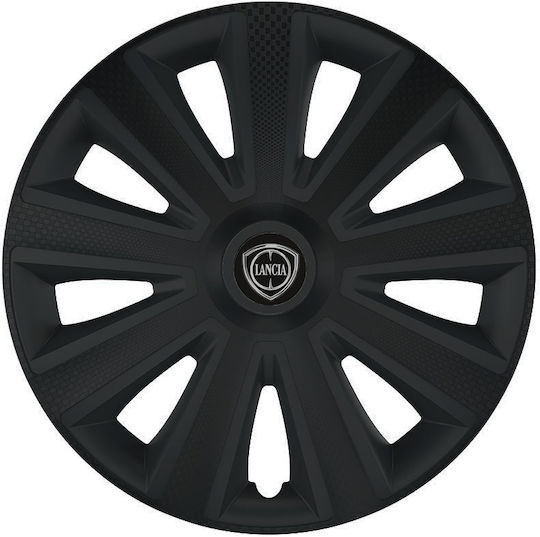 Car Wheel Hubcaps Versaco Aviator Carbon Black 15" 3d Metal Logo Lancia 4 Pieces