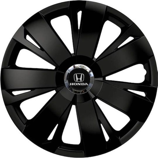 Car Wheel Hubcaps Versaco Energy Cbx 14" Black 3d Metal Logo Honda 4 Pieces