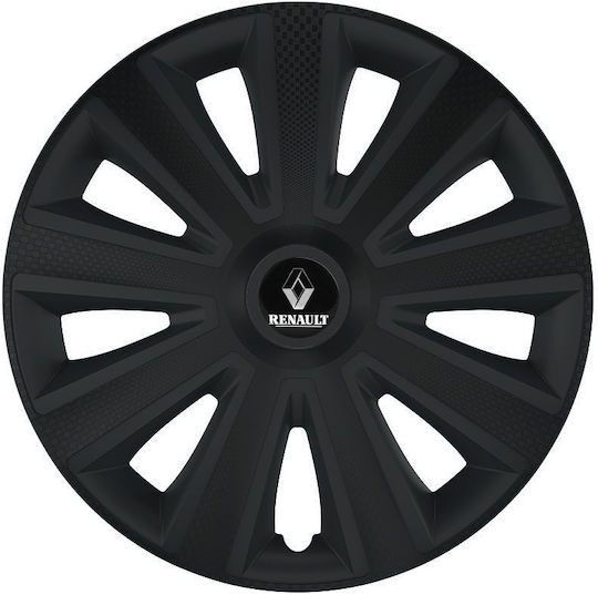 Car Wheel Hubcaps Versaco Aviator Carbon Black 15" 3D Metal Logo Renault 4 Pieces