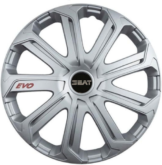 Car Wheel Hubcaps Versaco Evo Silver 14" 3D Metal Logo Seat 4 Pieces