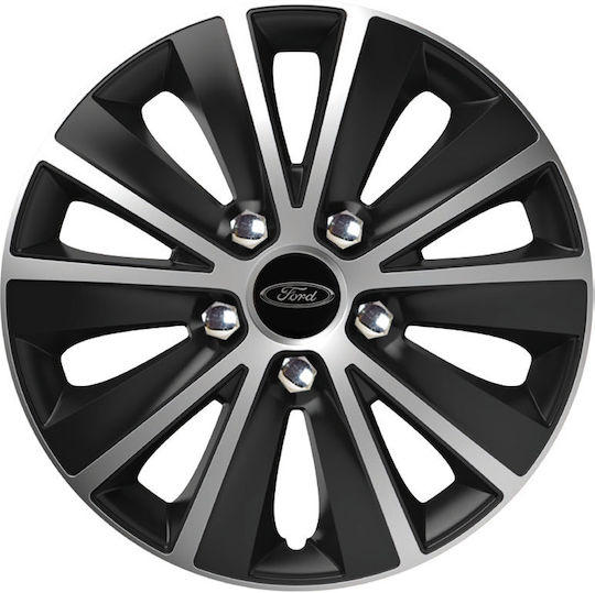 Car Wheel Hubcaps Versaco Rapide Nc Black Chrome Silver Bolts 14" 3d Metal Logo Ford 4 Pieces