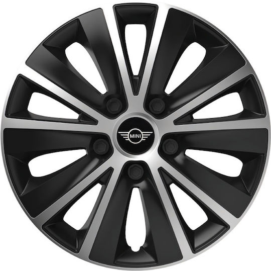 Car Wheel Hubcaps Versaco Rapide Black Chrome Black Bolts 15" 3D Metal Logo Mini Cooper 4 Pieces